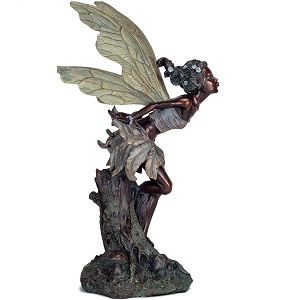 Lovely Kissing Fairy Bronze Tone Garden Statue