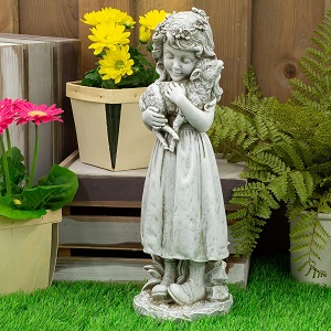Girl with Lamb Garden Statue